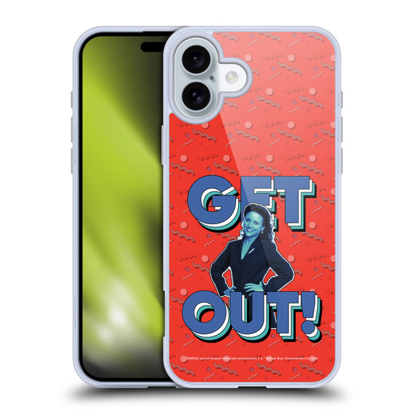 Seinfeld Graphics Get Out! Soft Gel Case for Apple iPhone 16 Plus