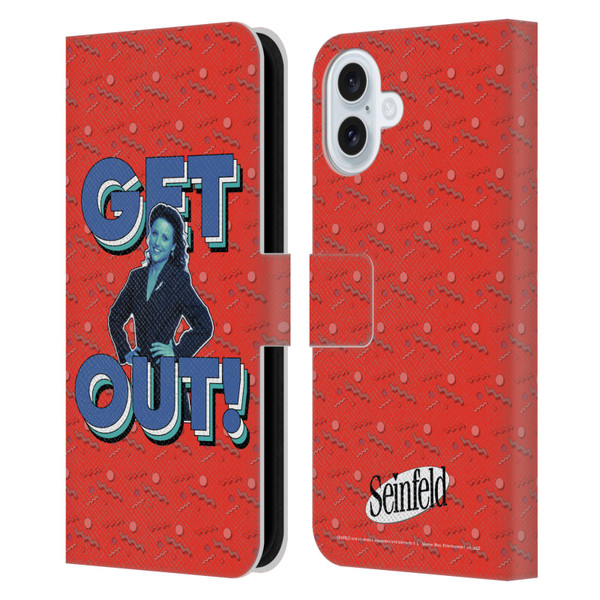 Seinfeld Graphics Get Out! Leather Book Wallet Case Cover For Apple iPhone 16 Plus