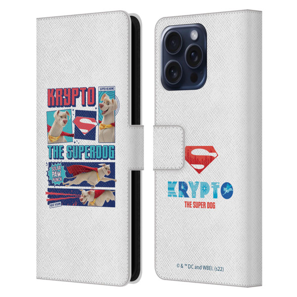 DC League Of Super Pets Graphics Krypto The Superdog Leather Book Wallet Case Cover For Apple iPhone 16 Pro Max