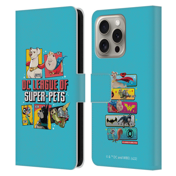 DC League Of Super Pets Graphics Characters 2 Leather Book Wallet Case Cover For Apple iPhone 16 Pro