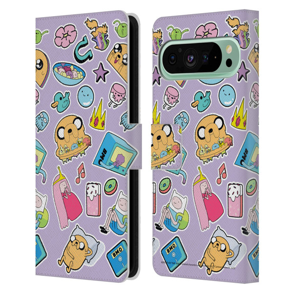 Adventure Time Graphics Icons Leather Book Wallet Case Cover For Google Pixel 9 Pro XL