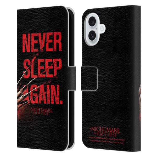 A Nightmare On Elm Street (2010) Graphics Never Sleep Again Leather Book Wallet Case Cover For Apple iPhone 16 Plus