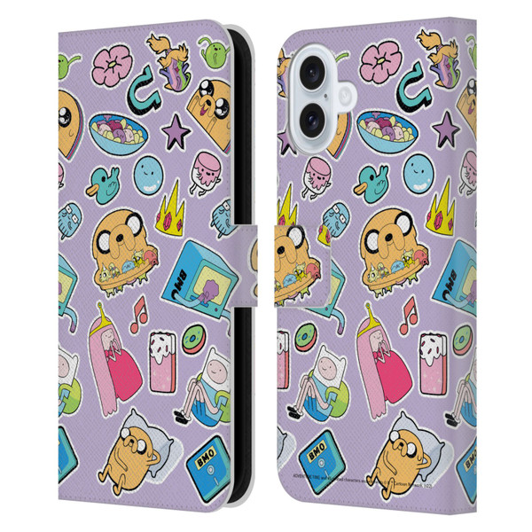 Adventure Time Graphics Icons Leather Book Wallet Case Cover For Apple iPhone 16 Plus