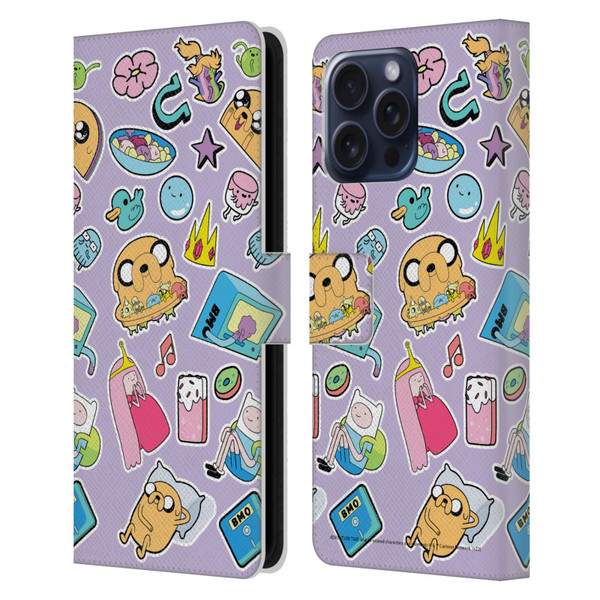 Adventure Time Graphics Icons Leather Book Wallet Case Cover For Apple iPhone 16 Pro Max