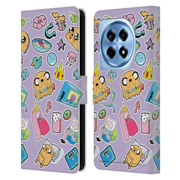 Adventure Time Graphics Icons Leather Book Wallet Case Cover For OnePlus 12R