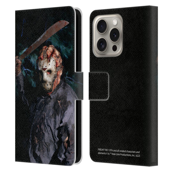 Friday the 13th: Jason Goes To Hell Graphics Jason Voorhees Leather Book Wallet Case Cover For Apple iPhone 16 Pro