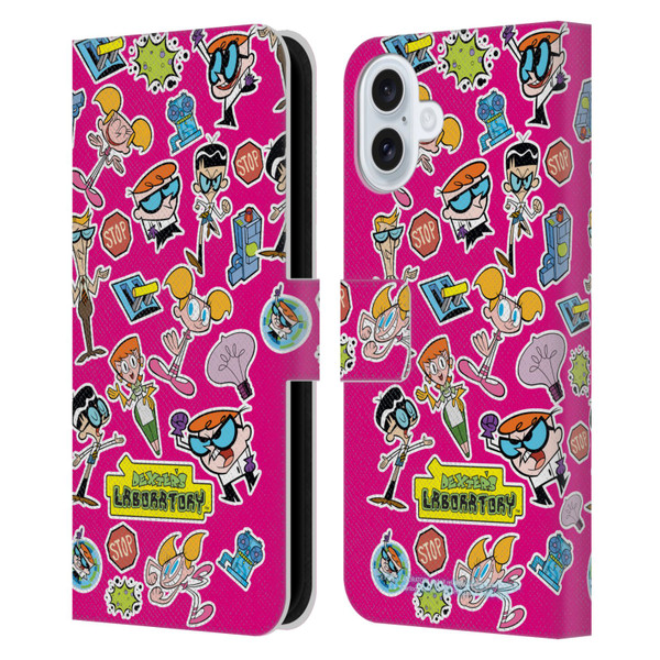 Dexter's Laboratory Graphics Icons Leather Book Wallet Case Cover For Apple iPhone 16 Plus