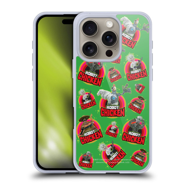 Robot Chicken Graphics Icons Soft Gel Case for Apple iPhone 16 Pro