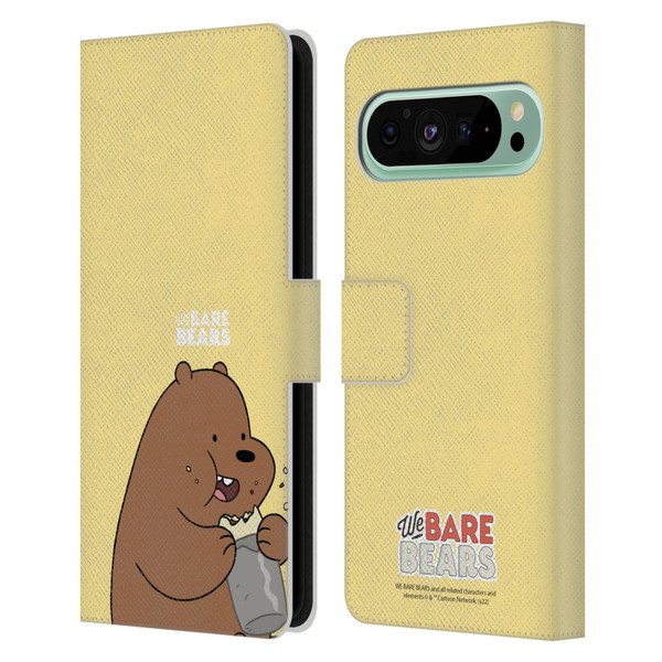 We Bare Bears Character Art Grizzly Leather Book Wallet Case Cover For Google Pixel 9 Pro XL