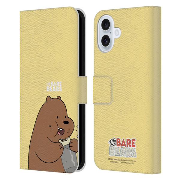 We Bare Bears Character Art Grizzly Leather Book Wallet Case Cover For Apple iPhone 16 Plus