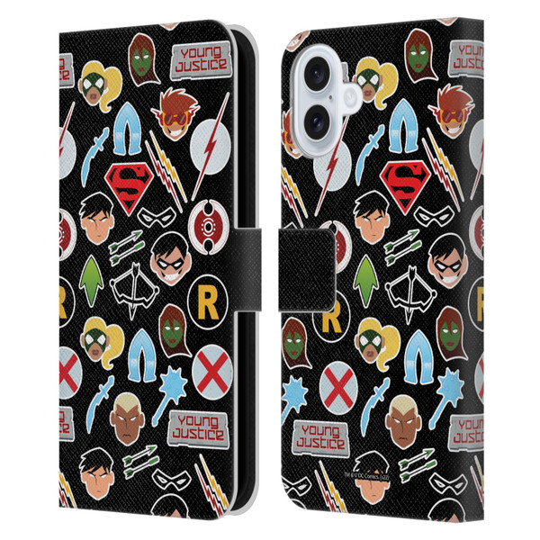 Young Justice Graphics Icons Leather Book Wallet Case Cover For Apple iPhone 16 Plus