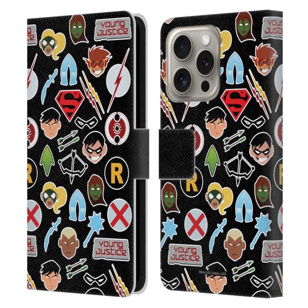 Young Justice Graphics Icons Leather Book Wallet Case Cover For Apple iPhone 16 Pro