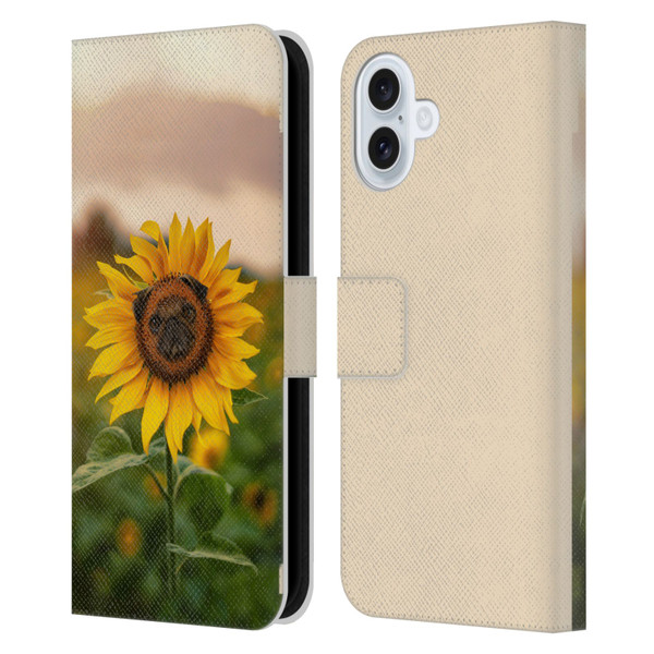 Pixelmated Animals Surreal Pets Pugflower Leather Book Wallet Case Cover For Apple iPhone 16 Plus