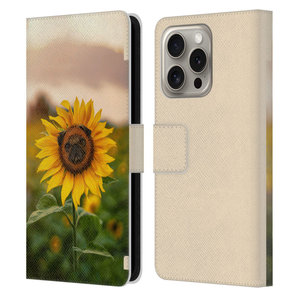 Pixelmated Animals Surreal Pets Pugflower Leather Book Wallet Case Cover For Apple iPhone 16 Pro