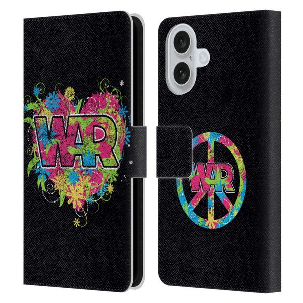 War Graphics Heart Logo Leather Book Wallet Case Cover For Apple iPhone 16