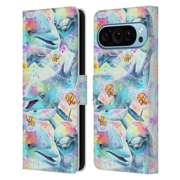 Sheena Pike Animals Rainbow Dolphins & Fish Leather Book Wallet Case Cover For Google Pixel 9 / Pixel 9 Pro