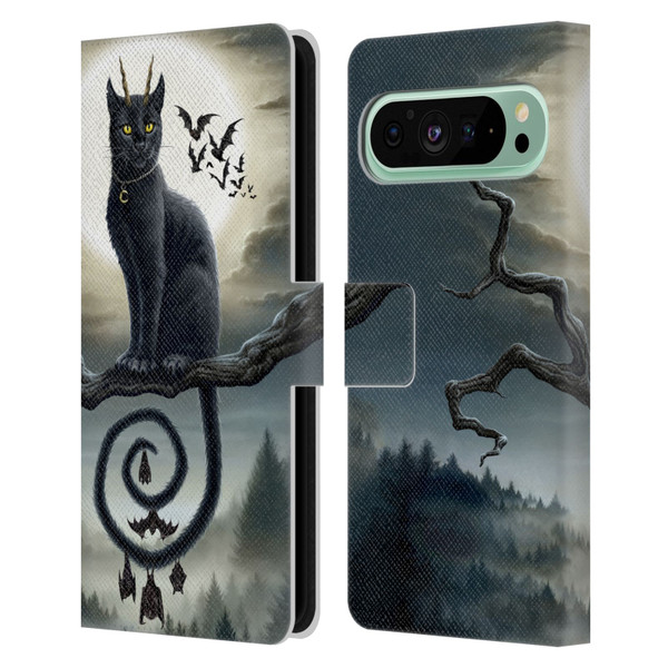 Sarah Richter Animals Gothic Black Cat & Bats Leather Book Wallet Case Cover For Google Pixel 9 Pro XL
