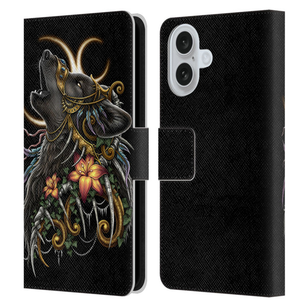 Sarah Richter Animals Gothic Black Howling Wolf Leather Book Wallet Case Cover For Apple iPhone 16