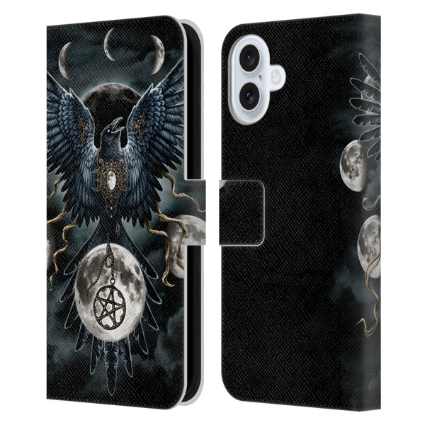 Sarah Richter Animals Gothic Black Raven Leather Book Wallet Case Cover For Apple iPhone 16 Plus