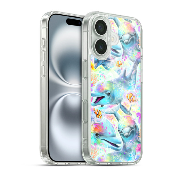 Sheena Pike Animals Rainbow Dolphins & Fish Soft Gel Case for Apple iPhone 16 & MagSafe