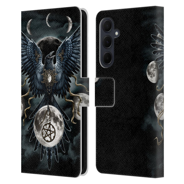 Sarah Richter Animals Gothic Black Raven Leather Book Wallet Case Cover For Samsung Galaxy A35 5G