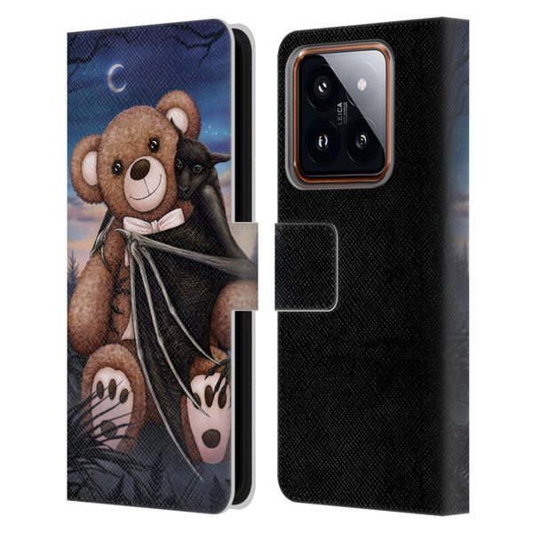 Sarah Richter Animals Bat Cuddling A Toy Bear Leather Book Wallet Case Cover For Xiaomi 14