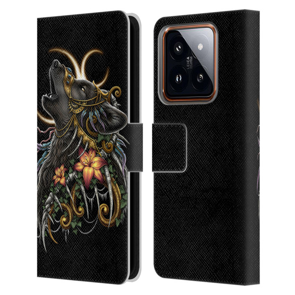Sarah Richter Animals Gothic Black Howling Wolf Leather Book Wallet Case Cover For Xiaomi 14