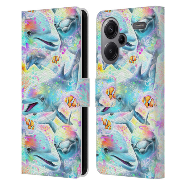 Sheena Pike Animals Rainbow Dolphins & Fish Leather Book Wallet Case Cover For Xiaomi Redmi Note 13 Pro Plus 5G