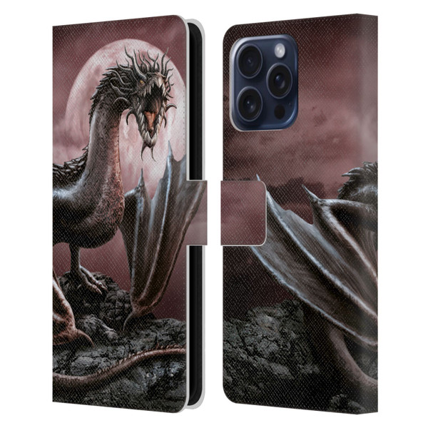 Sarah Richter Fantasy Creatures Black Dragon Roaring Leather Book Wallet Case Cover For Apple iPhone 16 Pro Max