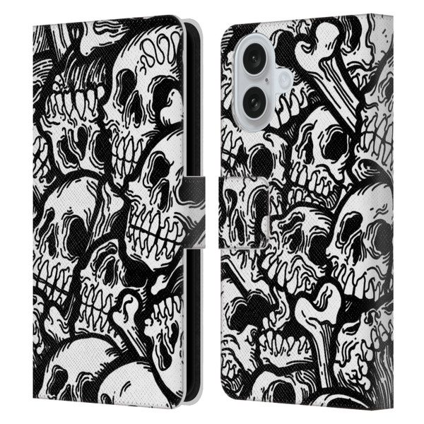 Matt Bailey Skull All Over Leather Book Wallet Case Cover For Apple iPhone 16