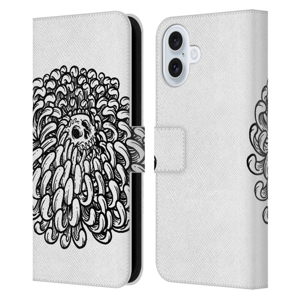 Matt Bailey Skull Flower Leather Book Wallet Case Cover For Apple iPhone 16 Plus