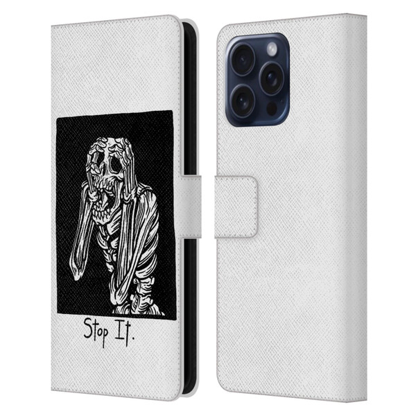 Matt Bailey Skull Stop It Leather Book Wallet Case Cover For Apple iPhone 16 Pro Max