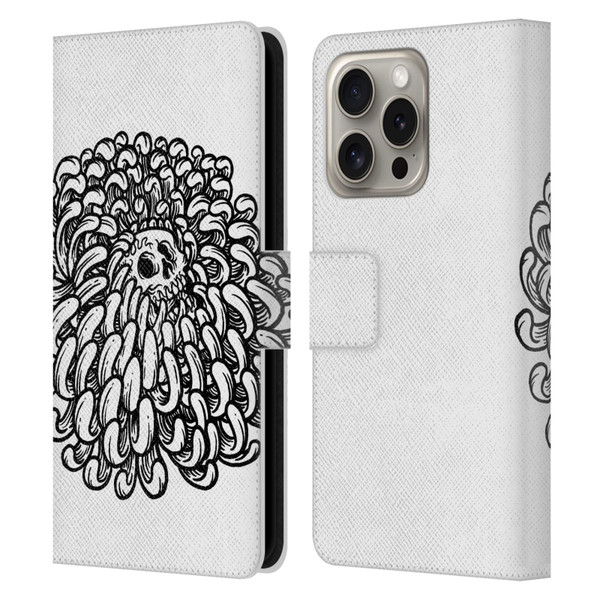 Matt Bailey Skull Flower Leather Book Wallet Case Cover For Apple iPhone 16 Pro
