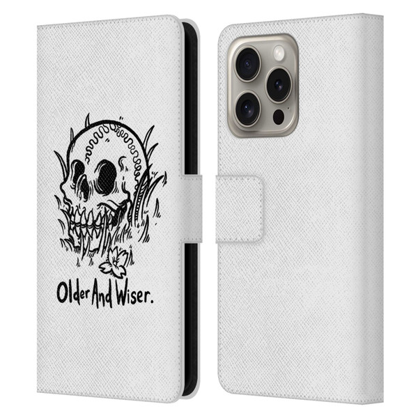 Matt Bailey Skull Older And Wiser Leather Book Wallet Case Cover For Apple iPhone 16 Pro