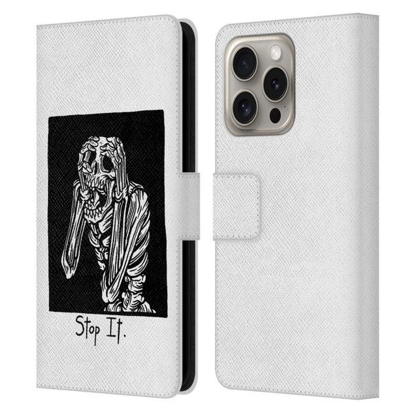 Matt Bailey Skull Stop It Leather Book Wallet Case Cover For Apple iPhone 16 Pro
