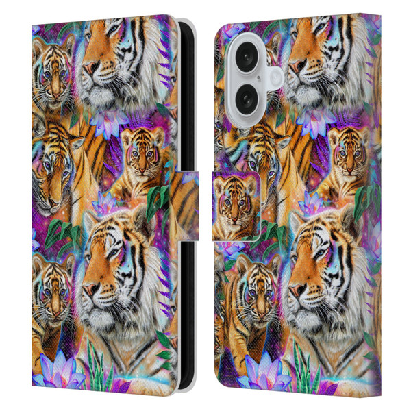 Sheena Pike Big Cats Daydream Tigers With Flowers Leather Book Wallet Case Cover For Apple iPhone 16