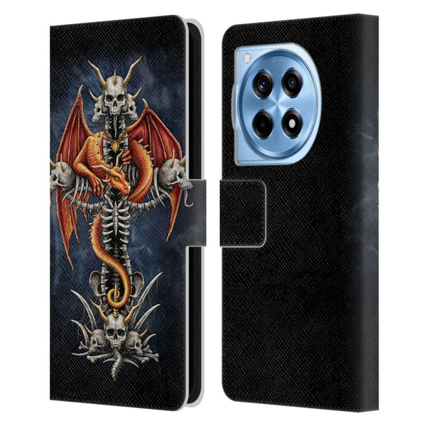 Sarah Richter Fantasy Creatures Red Dragon Guarding Bone Cross Leather Book Wallet Case Cover For OnePlus 12R
