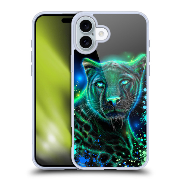 Sheena Pike Big Cats Neon Blue Green Panther Soft Gel Case for Apple iPhone 16 Plus