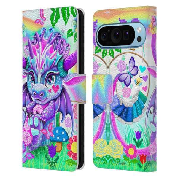 Sheena Pike Dragons Cross-Stitch Lil Dragonz Leather Book Wallet Case Cover For Google Pixel 9 / Pixel 9 Pro