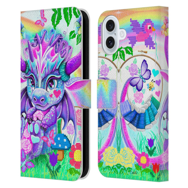 Sheena Pike Dragons Cross-Stitch Lil Dragonz Leather Book Wallet Case Cover For Apple iPhone 16 Plus