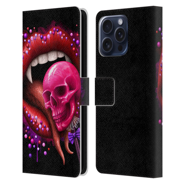 Sarah Richter Skulls Red Vampire Candy Lips Leather Book Wallet Case Cover For Apple iPhone 16 Pro Max