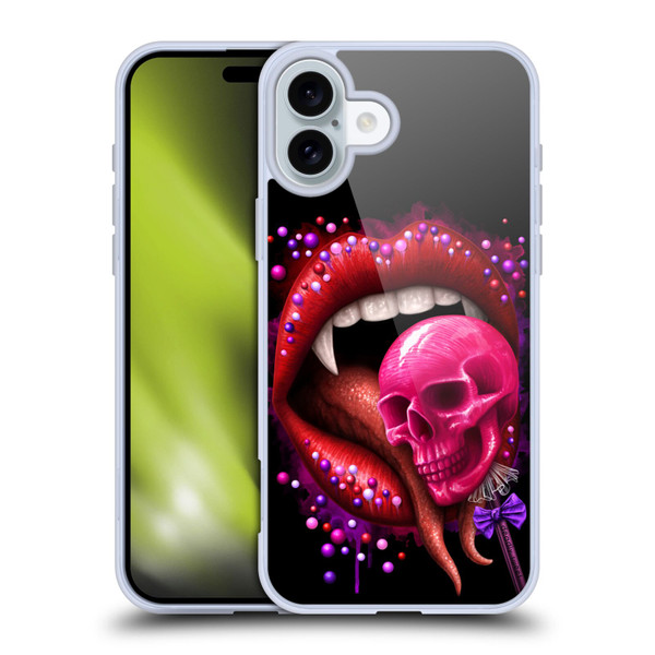 Sarah Richter Skulls Red Vampire Candy Lips Soft Gel Case for Apple iPhone 16 Plus