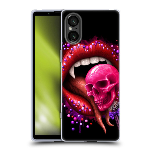 Sarah Richter Skulls Red Vampire Candy Lips Soft Gel Case for Sony Xperia 5 V 5G