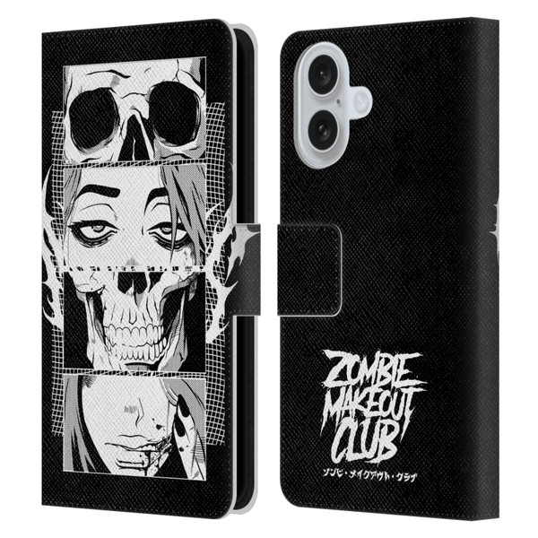 Zombie Makeout Club Art Skull Collage Leather Book Wallet Case Cover For Apple iPhone 16