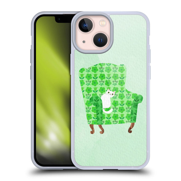 Planet Cat Arm Chair Spring Green Chair Cat Soft Gel Case for Apple iPhone 13 Mini