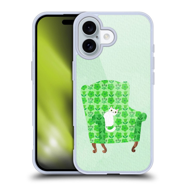 Planet Cat Arm Chair Spring Green Chair Cat Soft Gel Case for Apple iPhone 16