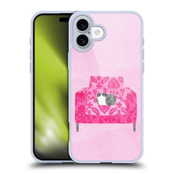 Planet Cat Arm Chair Rose Chair Cat Soft Gel Case for Apple iPhone 16 Plus