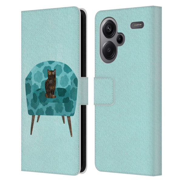 Planet Cat Arm Chair Teal Chair Cat Leather Book Wallet Case Cover For Xiaomi Redmi Note 13 Pro Plus 5G