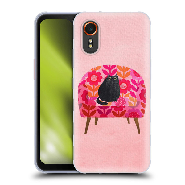 Planet Cat Arm Chair Red Chair Cat Soft Gel Case for Samsung Galaxy Xcover7 5G