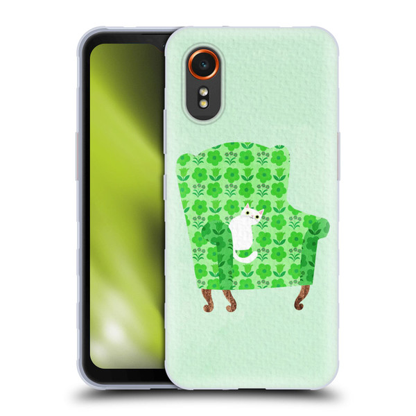 Planet Cat Arm Chair Spring Green Chair Cat Soft Gel Case for Samsung Galaxy Xcover7 5G